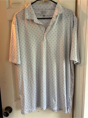 Greg Norman Collection White Polo with Navy Micro-Dot